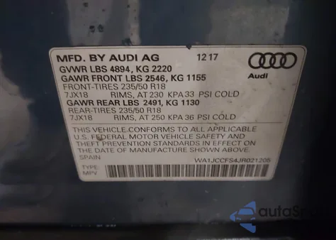 2018 Audi Q3 2.0T Premium/2.0T Sport Premium z USA, uszkodzony, nr VIN WA1JCCFS4JR021205